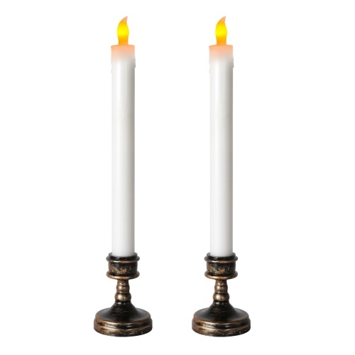 2 pezzi di simulazione lampade a candela a stelo lungo luminose con base a luce gialla lampeggiante decorazione natalizia di Halloween candeliere