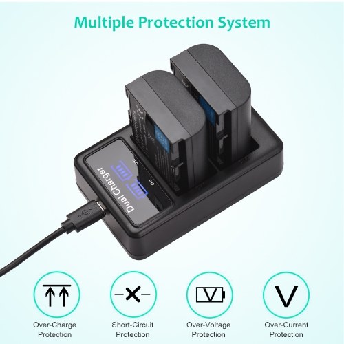 LP-E6/ E6N Battery & Charger Kit 2pcs 7.4V 2650mAh Battery + 1pc LED2-LPE6 Dual Channel Camera Battery Charger USB Port LCD Screen Display Replacement for Canon EOS 5D Mark II/III/IV 6D 7D 60D 70D 80D 