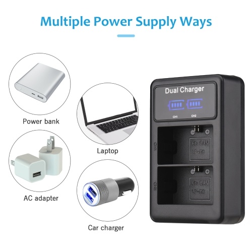 LP-E6/ E6N Battery & Charger Kit 2pcs 7.4V 2650mAh Battery + 1pc LED2-LPE6 Dual Channel Camera Battery Charger USB Port LCD Screen Display Replacement for Canon EOS 5D Mark II/III/IV 6D 7D 60D 70D 80D 