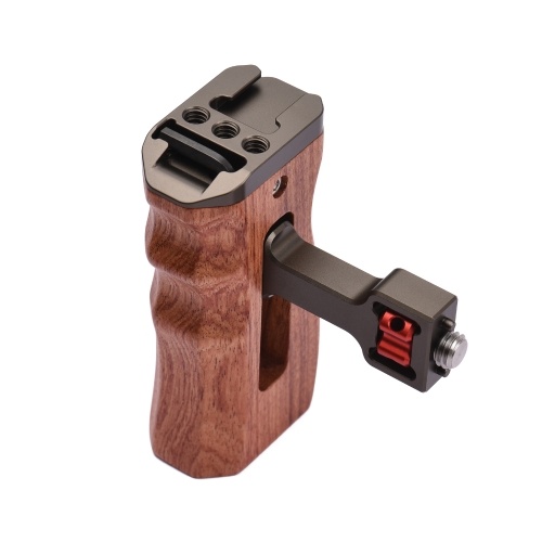 

Adjustable Wooden Camera Cage Handle Left/Right Side Hand Grip 1/4 Inch Screw ARRI-Style Mount with Cold Shoe Mount Mini Wrench Compatible with SmallRig Video Cage