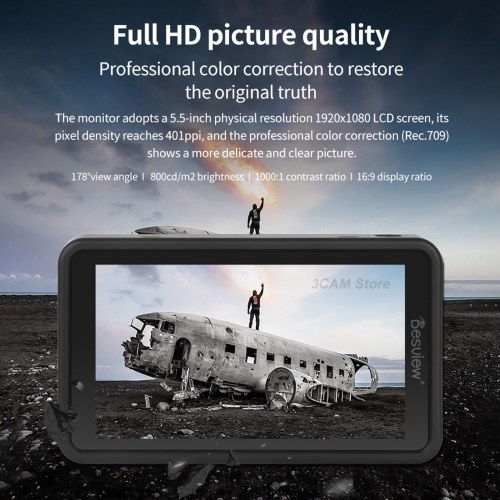 Bestview R5II 5.5 Inch Compact 4K Camera Field Monitor Touchscreen HDMI Input & Output 800Nits Hight Brightness HDR Monitoring 3D LUT with Sunshade for DSLR Camera 