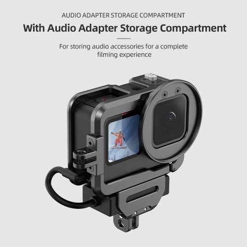 Action Camera Video Cage Metal Vlog Case Protective Housing with Cold Shoe Mount 52mm Filter Adapter Audio Adapter Storage Compartment Extension Accessory Replacement for GoPro Hero 12/11/10/9 