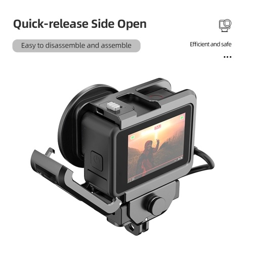 Action Camera Video Cage Metal Vlog Case Protective Housing with Cold Shoe Mount 52mm Filter Adapter Audio Adapter Storage Compartment Extension Accessory Replacement for GoPro Hero 12/11/10/9 