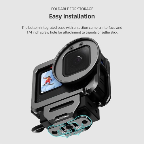 Action Camera Video Cage Metal Vlog Case Protective Housing with Cold Shoe Mount 52mm Filter Adapter Audio Adapter Storage Compartment Extension Accessory Replacement for GoPro Hero 12/11/10/9 