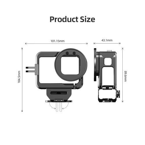 Action Camera Video Cage Metal Vlog Case Protective Housing with Cold Shoe Mount 52mm Filter Adapter Audio Adapter Storage Compartment Extension Accessory Replacement for GoPro Hero 12/11/10/9 