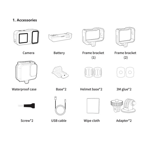 SJCAM SJ20 Action Camera Kit 2.0in Touch Control Screen with External Battery Waterproof Case Camera Charging Grip 