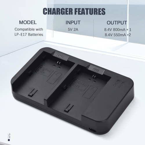 Camera LP-E6 LP-E6N Battery and Charger Kit with 2-slot Battery Charger + 2pcs LP-E6 Batteries 7.4V 2600mAh + USB Charging Cable 