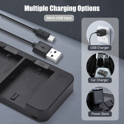 Camera LP-E6 LP-E6N Battery and Charger Kit with 2-slot Battery Charger + 2pcs LP-E6 Batteries 7.4V 2600mAh + USB Charging Cable 