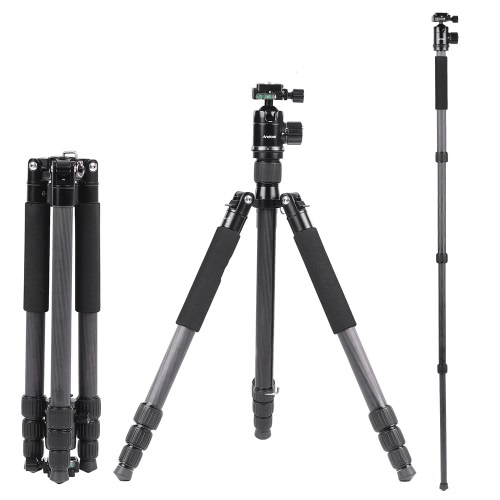 Andoer Foldable Portable Carbon Fiber Tripod 15KG Maximum Loading Unipod Monopod with 36mm Ball Head 28mm Max Tube Diameter for Canon Nikon Pentax Sony DSLR Camera