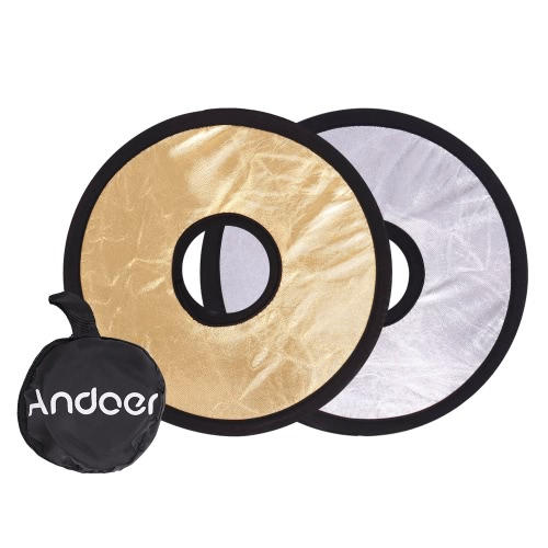 Andoer 30cm 2in1 Round Hollow Collapasible Multi-Disc Portable Circular Light Lens-Mount Reflector Silver Golden