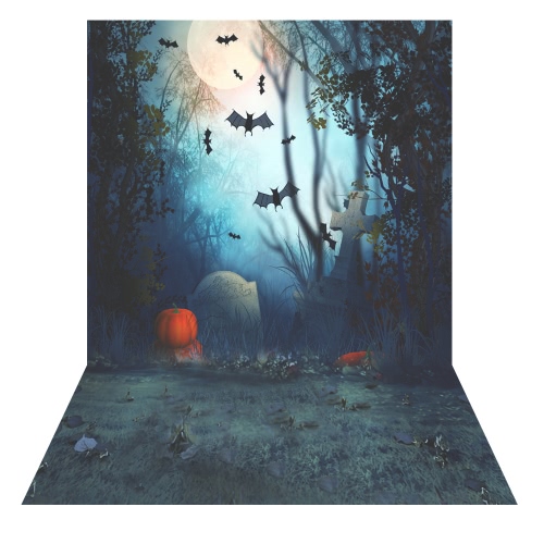 1.5 * 2m Photography Background Backdrop Digital Printing Hallowmas Halloween Pumpkin Graveyard Bat Pattern for Photo Studio