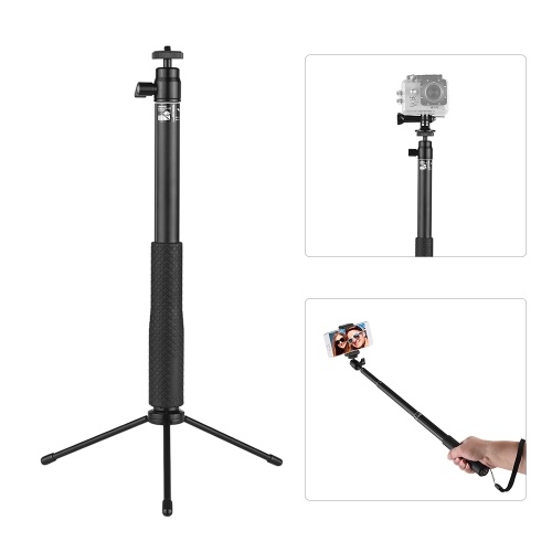 LDX-801 Aluminum Alloy Selfie Stick Kit Multi-functional Non-slip Extendable Handheld Selfie Stick + Mini Tabletop Tripod + Phone Holder + Action Camera Connector for GoPro and Other Brands of Action Cameras for 57mm-87mm Width Smartphones