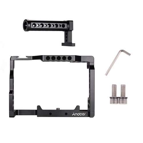 Andoer Camera Cage + Top Handle Kit Video Film Movie Making Stabilizer Aluminum Alloy with Cold Shoe Mount for Sony A7II/A7III/A7SII/A7M3/A7RII/A7RIII Camera 