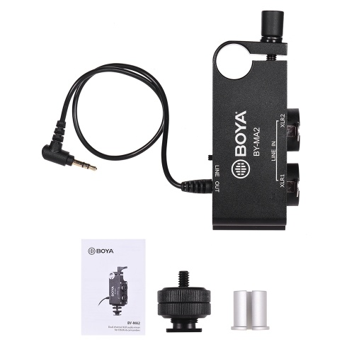 

BOYA BY-MA2 Двухканальный XLR-3,5-мм аудио-микшерный адаптер для DSLR-камеры Видеокамера DV