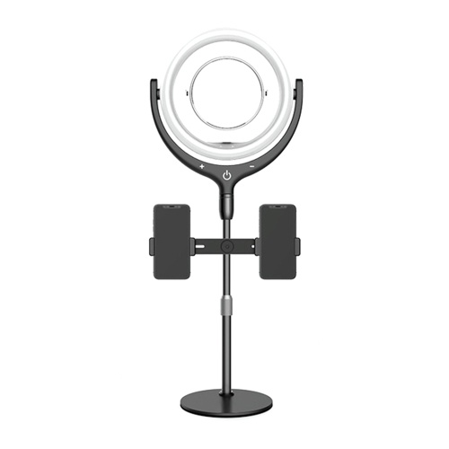 

12 Inch Desktop LED Fill Ring Light Kit Set 3300K-6000K Adjustable Brightness Portable for Selfie Photography Live Streaming Makeup YouTube Video Smartphone Computer with Mirror 40cm Telescopic Rod Phone Clip Round Base White