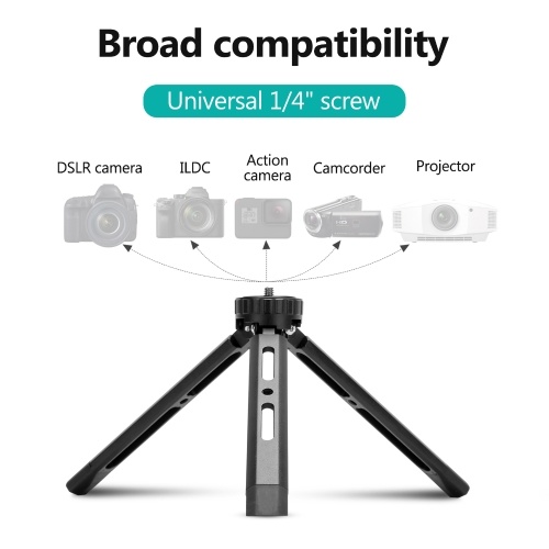 Mini Metal Tripod Aluminum Alloy Desktop Stand Tripod with 1/4 inch Screw for DSLR ILDC Camera Camcorder Projector 