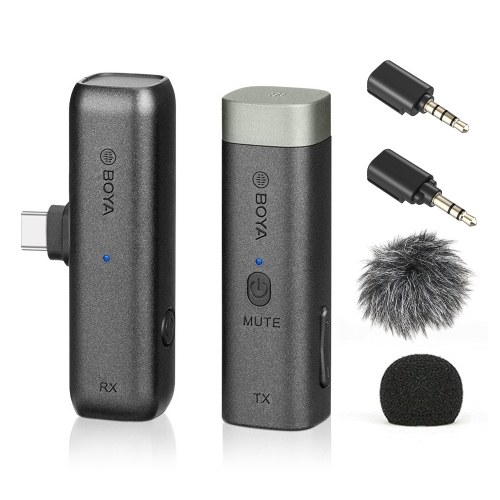 

BOYA BY-WM3D Mini 2.4G Wireless Microphone System Professional Lapel Microphone with 3.5mm TRS/TRRS Adapter Type-C Adapter