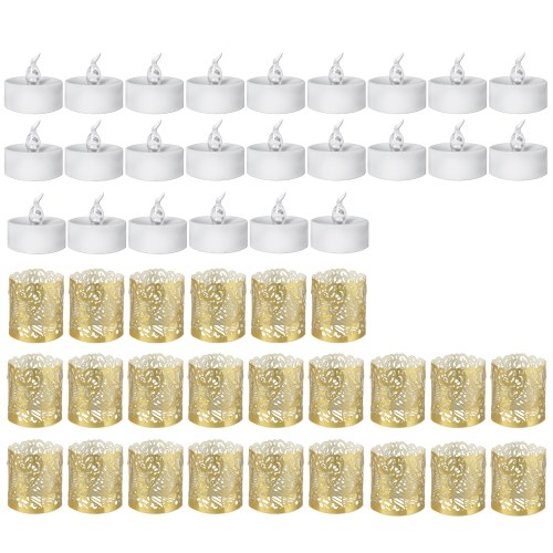 

12Pcs Electronic Flameless Candle Lamps Warm White Flashing with Hollow Papers Proposal Birthday Party Home Decoration