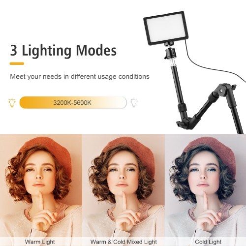 

Andoer USB Video Conference Lighting Kit Including 3 * LED Video Lights 3200K-5600K Dimmable + 3 * Foldable Desk Mount Light Stands + 3 * Flexible Ballhead Adapter + 15 * Color Filters(Red/Yellow/Blue/Green/White) for Live Streaming Video Recording Online