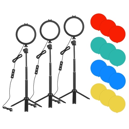 

Andoer PH-03 6 Inch Round Shape LED Video Light Kit Including 1 * 5600K USB LED Fill Light with Cold Shoe Mount + 1 * Desktop Tripod + 1 * Flexible Metal Ballhead + 4 * Color Filters(Red/Yellow/Blue/Green) for Live Streaming Online Teaching Video Conferen