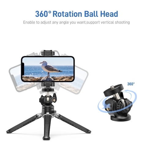 

Andoer MT-01 Desktop Tripod Stand 2 Levels Adjustable Height 360° Rotatable Ball Head with Phone Holder Max. 5kg Load Capacity for Vlog Live Streaming Online Teaching Video Conference