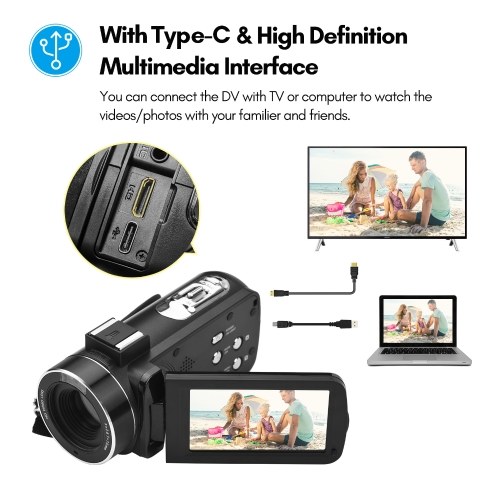 4K Digital Video Camera WiFi Camcorder DV Recorder 56MP 18X Digital Zoom 3.0 Inch IPS Touchscreen 