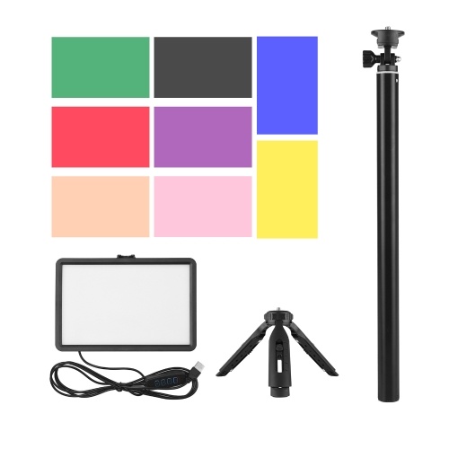 USB LED Video Light Kit Video Conference Lighting with 1 * LED Fill Light 3200K-5600K Dimmable + 1 * Extendable Tripod + 8 * Color Filters for Live Streaming Video Recording Online Meeting Teaching