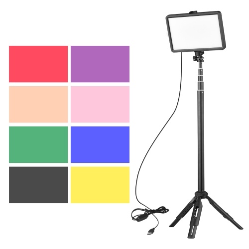 USB LED Video Light Kit Video Conference Lighting with 1 * LED Fill Light 3200K-5600K Dimmable + 1 * Extendable Tripod + 8 * Color Filters for Live Streaming Video Recording Online Meeting Teaching