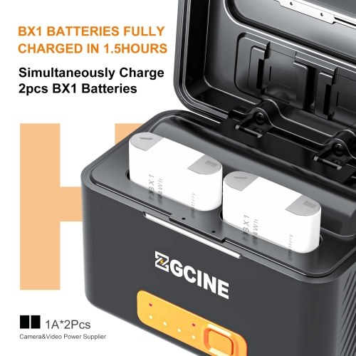 ZGCINE PS-BX1 Camera Battery Fast Charging Case 5200mAh Wireless Dual Battery Charger with Type-C Port Replacement for Sony NP-BX1 Battery 