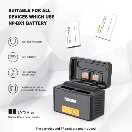 ZGCINE PS-BX1 Camera Battery Fast Charging Case 5200mAh Wireless Dual Battery Charger with Type-C Port Replacement for Sony NP-BX1 Battery 