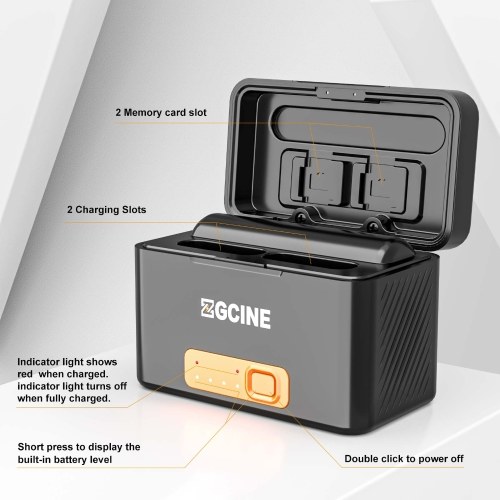 ZGCINE PS-BX1 Camera Battery Fast Charging Case 5200mAh Wireless Dual Battery Charger with Type-C Port Replacement for Sony NP-BX1 Battery 