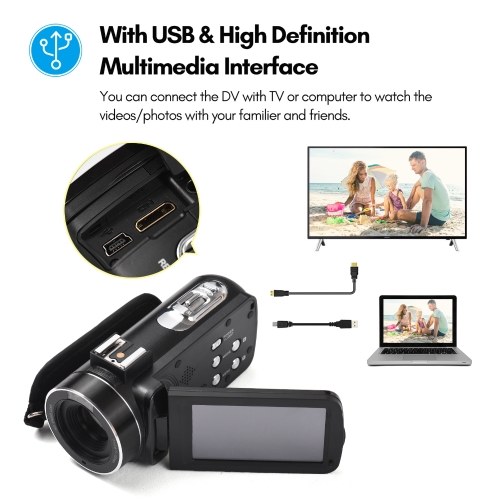 Andoer 2.7K Digital Video Camera Camcorder DV Recorder 48MP 16X Digital Zoom 3.0 Inch IPS Touch Panel 