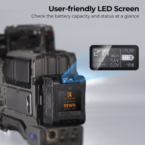 K&F CONCEPT Portable V-Lock Battery 99Wh 14.8V 6700mAh Large Capacity V-Mount Battery 