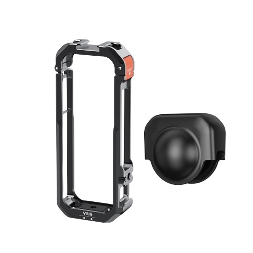 VRIG Panoramic Camera Cage Aluminum Alloy Camera Video Cage with Dual Cold Shoe Mounts Silicone Lens Cover Metal Protective Frame Replacement for Insta360 X4 Vlog Accessories 