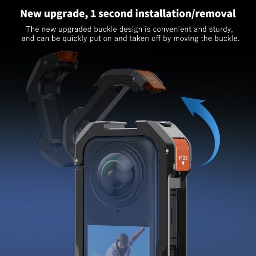 VRIG Panoramic Camera Cage Aluminum Alloy Camera Video Cage with Dual Cold Shoe Mounts Silicone Lens Cover Metal Protective Frame Replacement for Insta360 X4 Vlog Accessories 