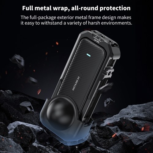 VRIG Panoramic Camera Cage Aluminum Alloy Camera Video Cage with Dual Cold Shoe Mounts Silicone Lens Cover Metal Protective Frame Replacement for Insta360 X4 Vlog Accessories 
