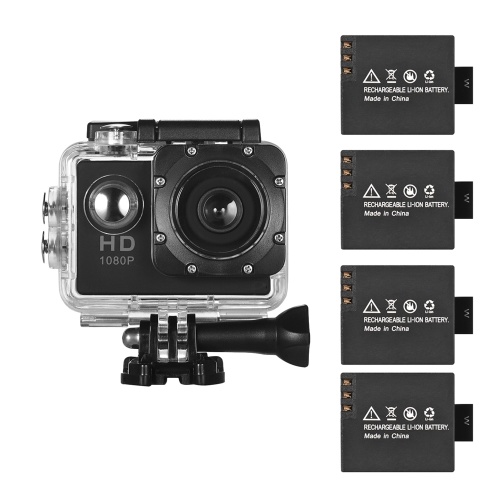 

Mini Sports DV VGA HD камера камеры действия с 4 съемной батареей 2-дюймовый ЖК-экран Поддержка обнаружения движения Циклическая запись 30 м водонепроницаемая черная