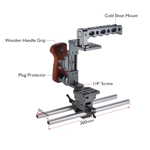 

SEVENOAK SK-XC1 Universal DSLR Camera Cage 15mm Rod Baseplate Kit Aluminum Alloy with Wooden Handle Video Film Movie Making Stabilizer System