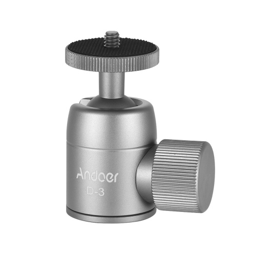 Andoer D-3 Mini Tripod Ball Head Aluminium Alloy Tripod Mount Ballhead with 1/4inch Srew 3/8inch Screw Hole 360° Rotating Panorama for Smartphones Cameras DSLR Max. Load 3kg