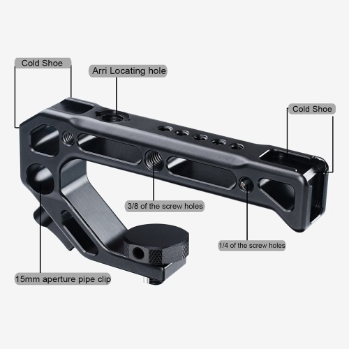 UURig R008 Universal Camera Top Handle Handgrip with Cold Shoe Mounts 15mm Rod Clamp 3/8 Inch Screw Lock Adopt for ARRI Standard Locating Hole for Microphone Lights Monitor for Camera Rig Cage 