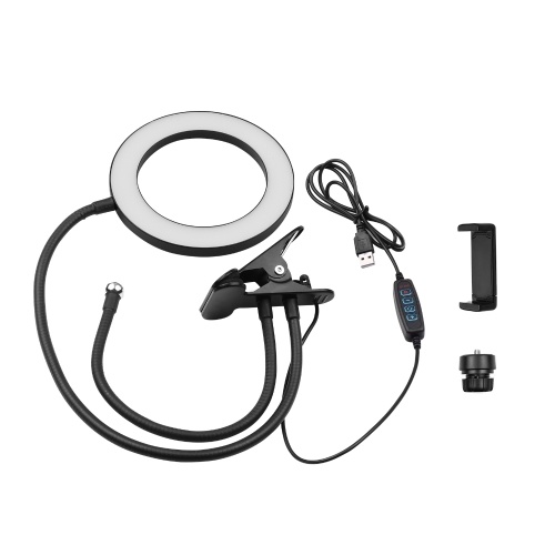 

Andoer 6-inch LED Ring Light 3000-5000K 3 Colors Brightness Dimmable with Adjustable Stand Phone Holder 1/4-inch Mount Adapter Table Clamp for Phone Video Streaming