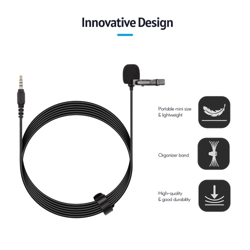 

Mini Clip-on Lavalier Microphone Lapel Condenser Mic 3.5mm TRRS Plug 1.5M Cable with Windscreen for Smartphone Tablet Laptop Desktop Computer Vlog Live Streaming Video Conference