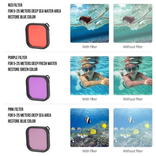 

Action Camera Waterproof Case + Red Pink Purple Filter Set Replacement for GoPro Hero 9 Diving Surfing Snorkeling