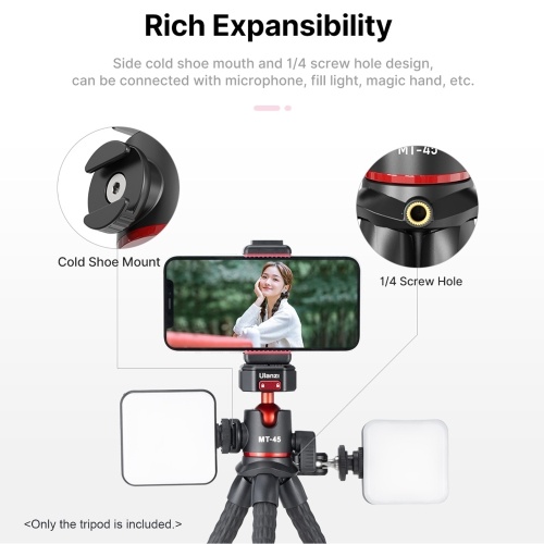 

Ulanzi MT-45 Multi-functional Flexible Octopus Tripod Stand with Quick Release Mount 360° Rotatable Ballhead Cold Shoe for Vlog Live Streaming Travel Photography