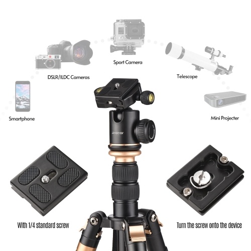 Andoer 140cm/55in Travel Tripod for Camera Aluminum Alloy Tripod Stand with Detachable Monopod 360°Rotatable Ball Head 8kg/17.6lbs Load Capacity with Carry Bag for DSLR Camcorders Phone 