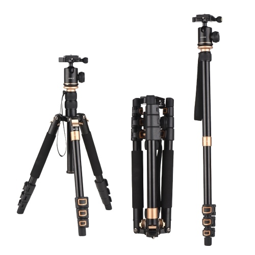 Andoer 140cm/55in Travel Tripod for Camera Aluminum Alloy Tripod Stand with Detachable Monopod 360°Rotatable Ball Head 8kg/17.6lbs Load Capacity with Carry Bag for DSLR Camcorders Phone 