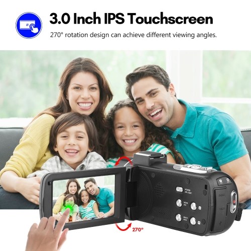 4K Digital Video Camera 3.0 Inch IPS Touchscreen WiFi Camcorder DV Recorder 56MP 18X Digital Zoom 