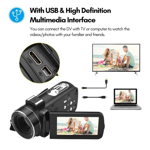 4K Digital Video Camera 3.0 Inch IPS Touchscreen WiFi Camcorder DV Recorder 56MP 18X Digital Zoom 