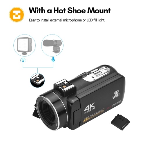 4K Digital Video Camera 3.0 Inch IPS Touchscreen WiFi Camcorder DV Recorder 56MP 18X Digital Zoom 