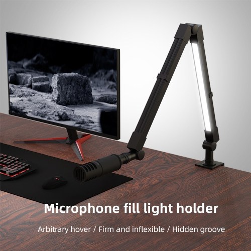 Desktop Microphone Boom Arm with LED Fill Light 2700K-6500K & Remote Control Desk Mount Mic Stand 